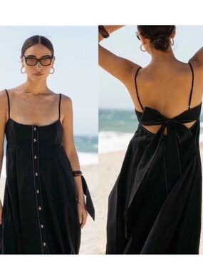 Ciao Lucia Deia Black Cotton Tie Back Midi Dress